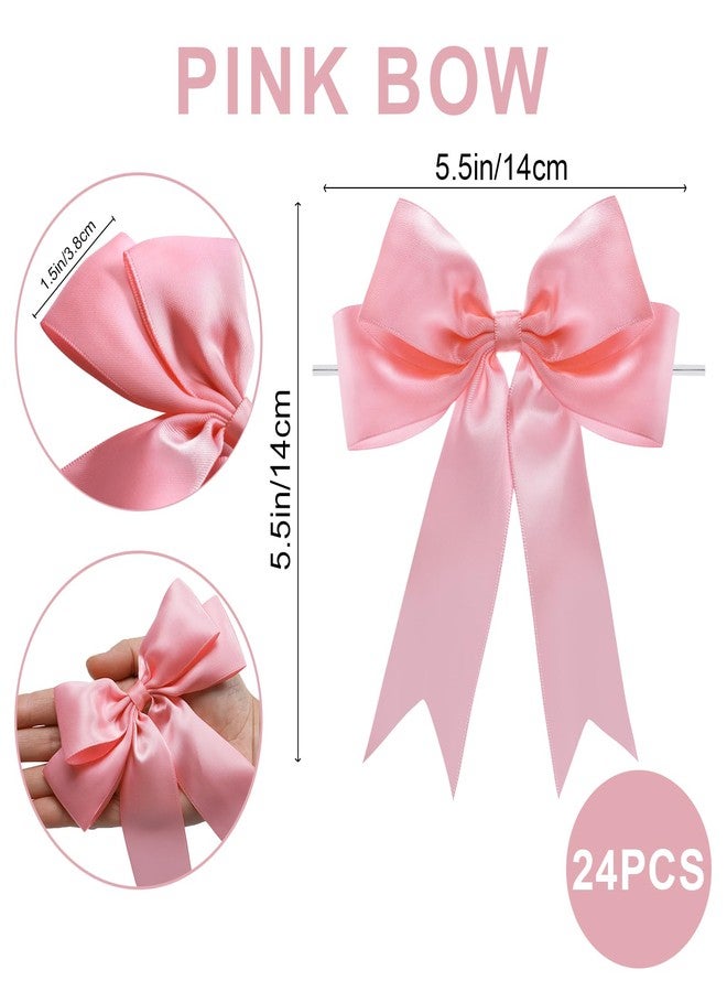 FAKILO Pink Satin Bows for Gift Wrapping, 14cm Ribbon Gift Bows for Birthday, Wedding, Party,Christmas Decoration,24 Pcs - Image 2